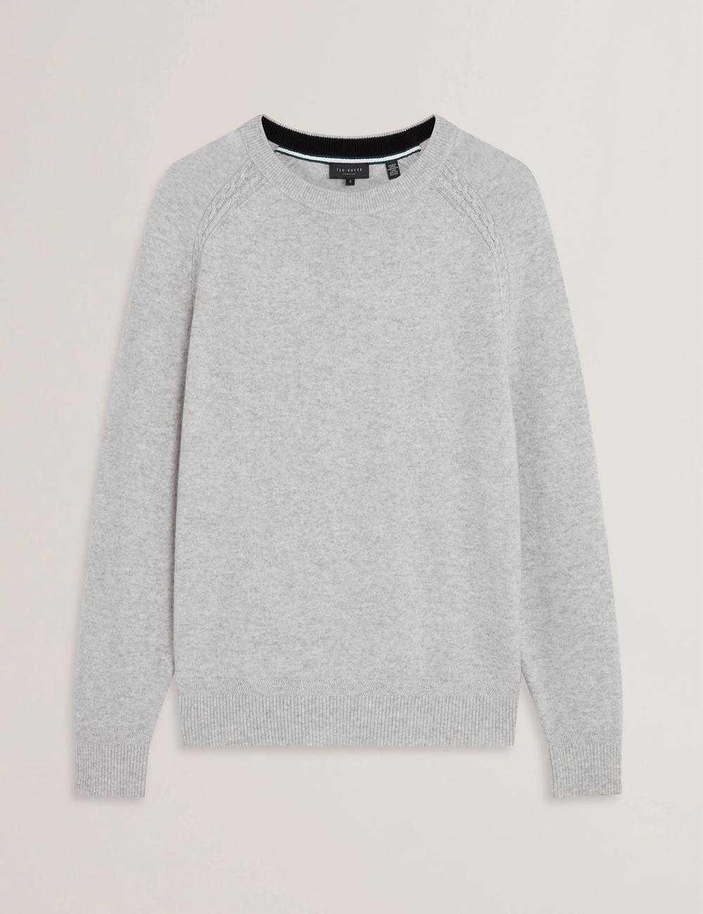 Grey Ted Baker GLANT - Cashmere Cable Detail Crew Neck Men Jumpers | SG  1794-RCOKL