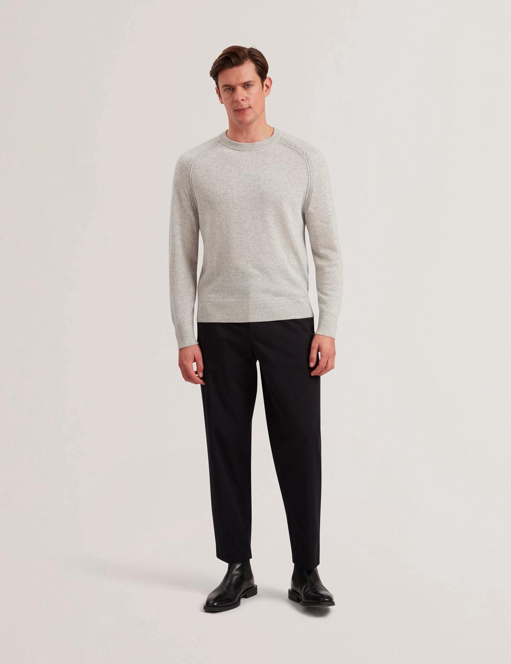 Grey Ted Baker GLANT - Cashmere Cable Detail Crew Neck Men Jumpers | SG  1794-RCOKL