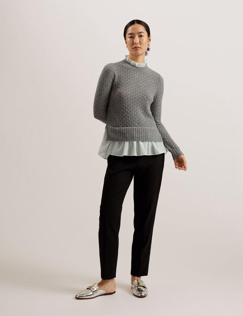 Grey Ted Baker HOLINAS - Pointelle Knit With Shirt Hem Women Jumpers | SG  4083-LKOTF