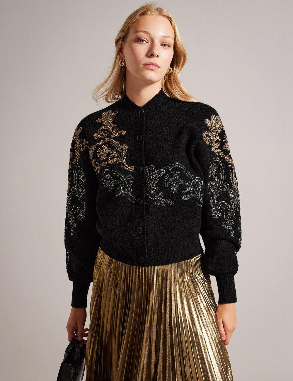 Grey Ted Baker JENIIYY - Sequin Embellished Wool Bomber Women Cardigans | SG  1043-VOBYT