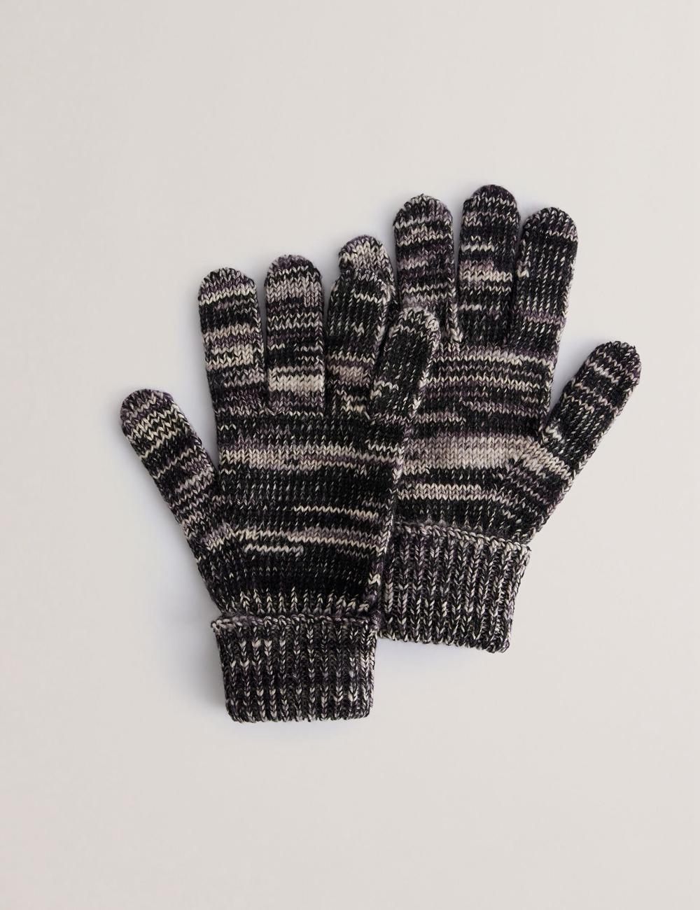 Grey Ted Baker PERCIYS - Marl Knit Ribbed Cuff Men Gloves | SG  0864-VBSLI