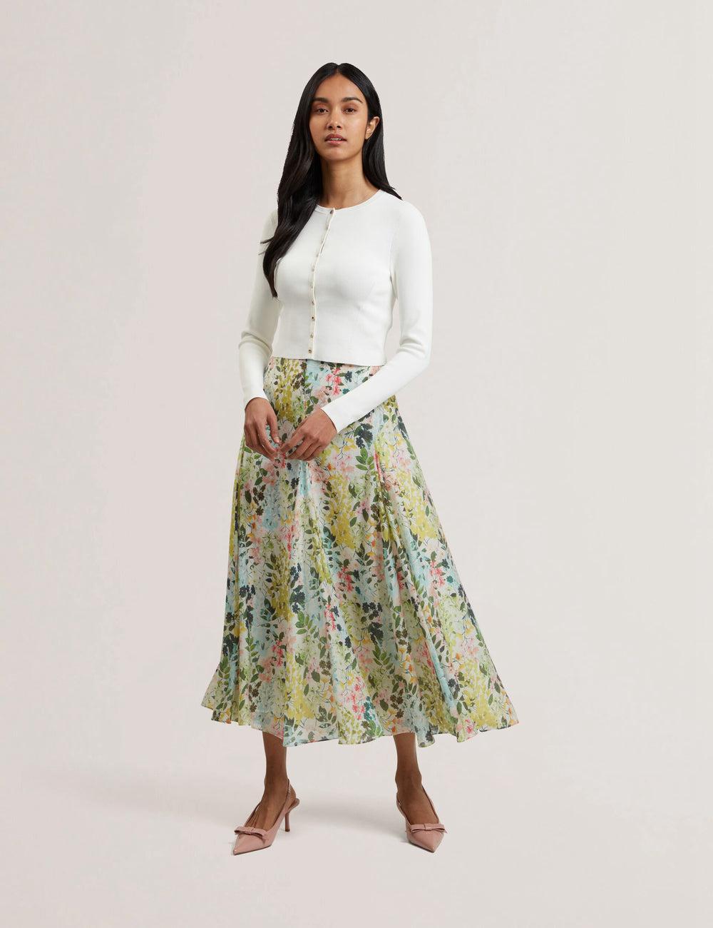 Ivory Ted Baker AZULLA - Floral A-Line Woven Women Midi Skirts | SG  8495-MDUPB