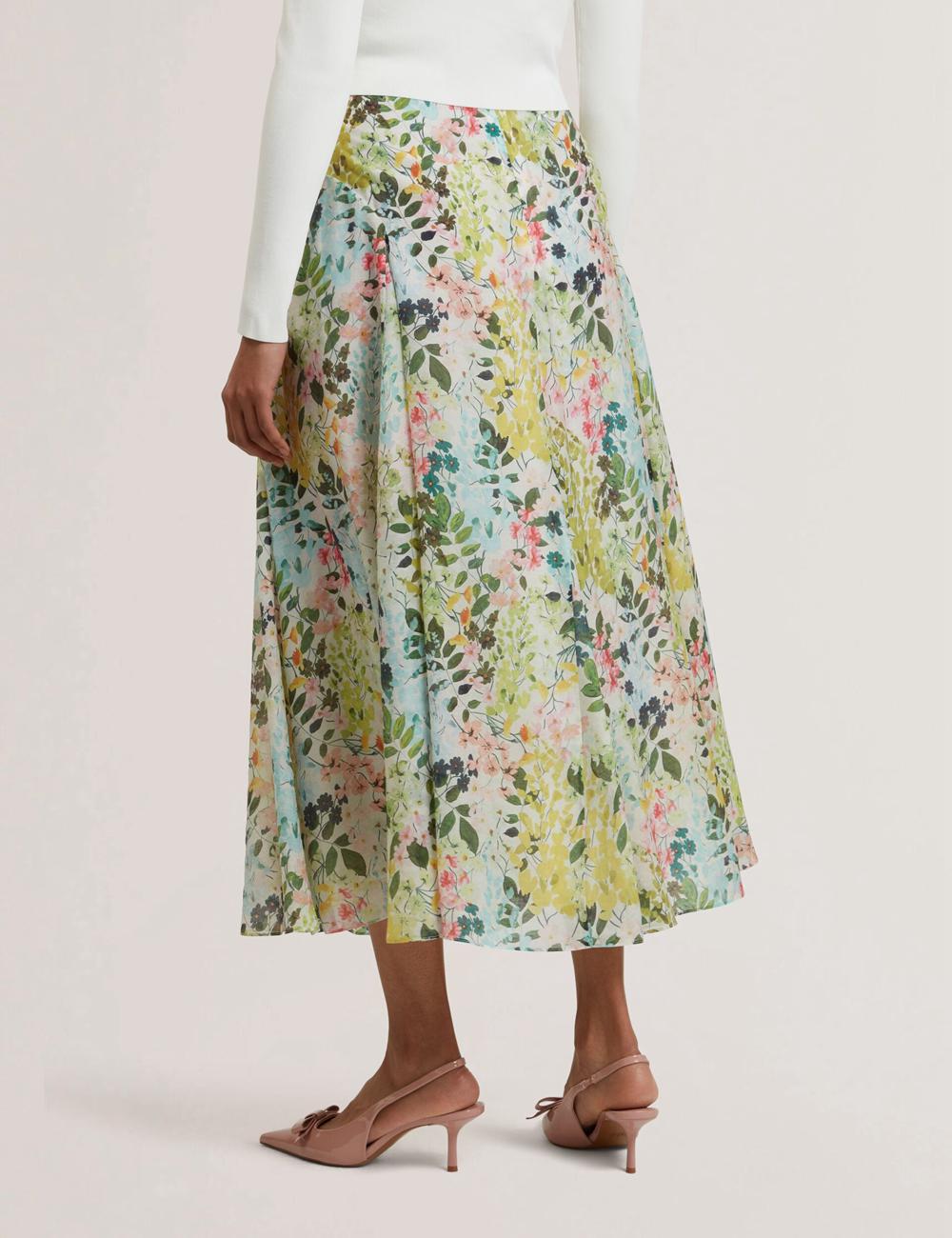Ivory Ted Baker AZULLA - Floral A-Line Woven Women Midi Skirts | SG  8495-MDUPB