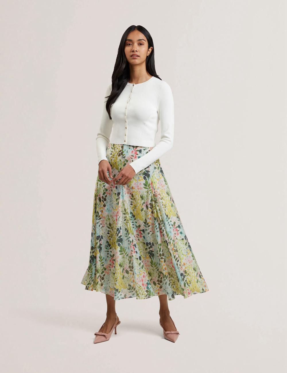 Ivory Ted Baker AZULLA - Floral A-Line Woven Women Midi Skirts | SG  8495-MDUPB