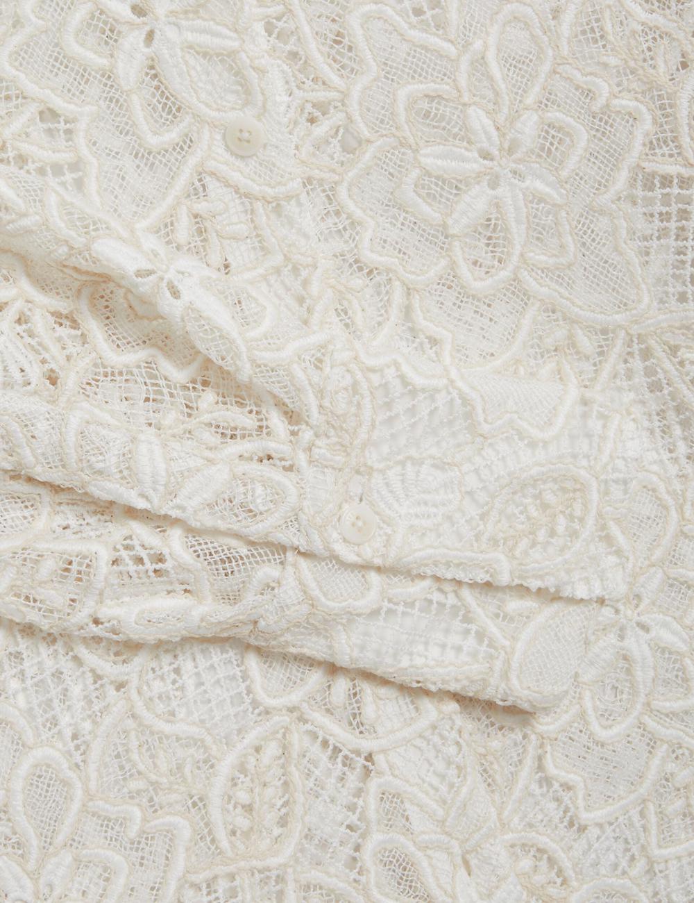 Ivory Ted Baker BLOND - Floral Lace Longline Cotton Shirt Women Tops | SG  6437-CFKUG