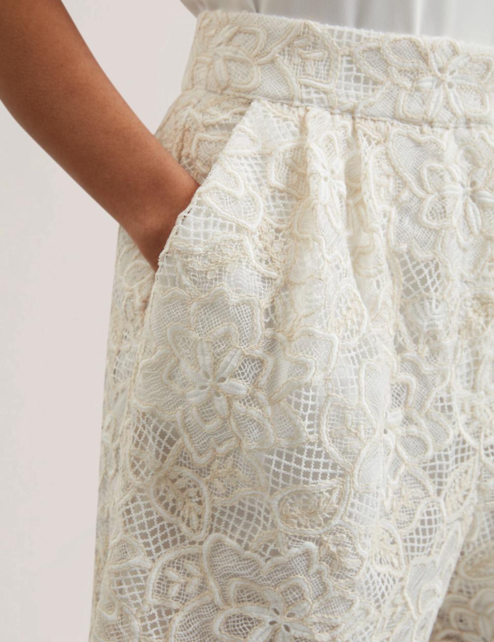Ivory Ted Baker BOWIA - Lace High Waisted Tailored Women Shorts | SG  4908-CZMFI
