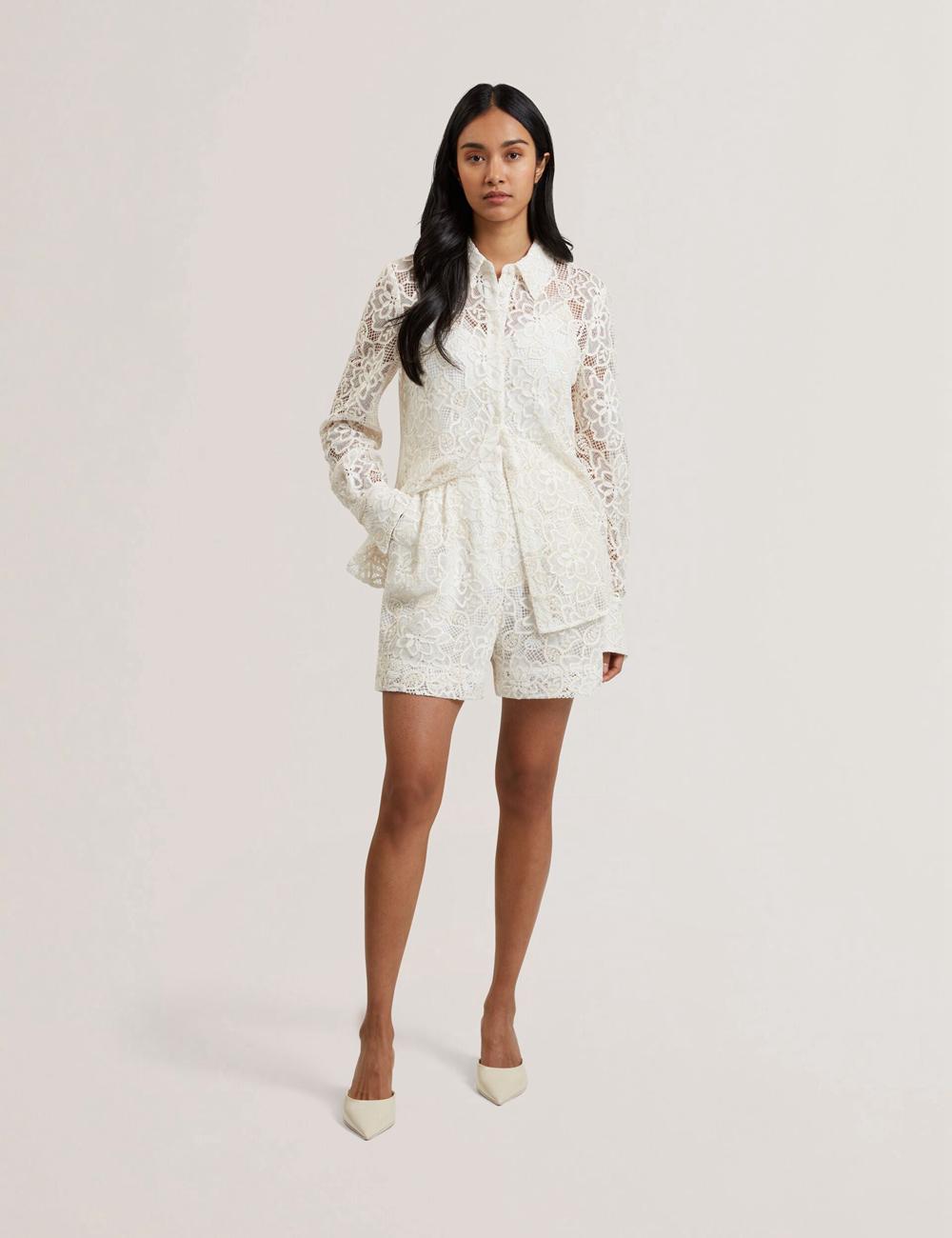Ivory Ted Baker BOWIA - Lace High Waisted Tailored Women Shorts | SG  4908-CZMFI