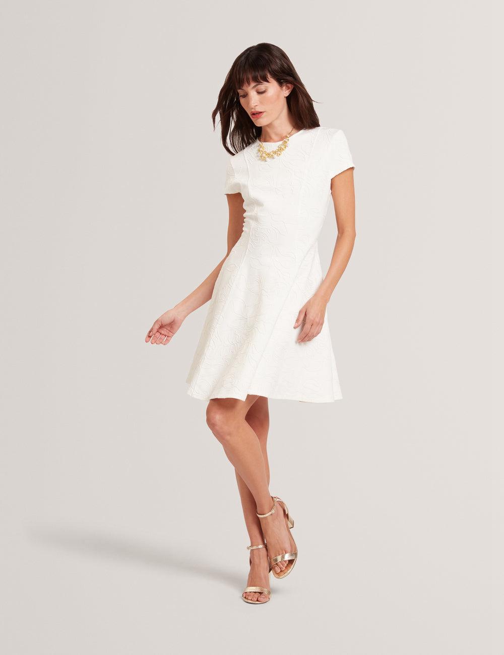 Ivory Ted Baker CLODAA - Embroidered Short Sleeve Skater Women Mini Dresses | SG  1046-EIMSR