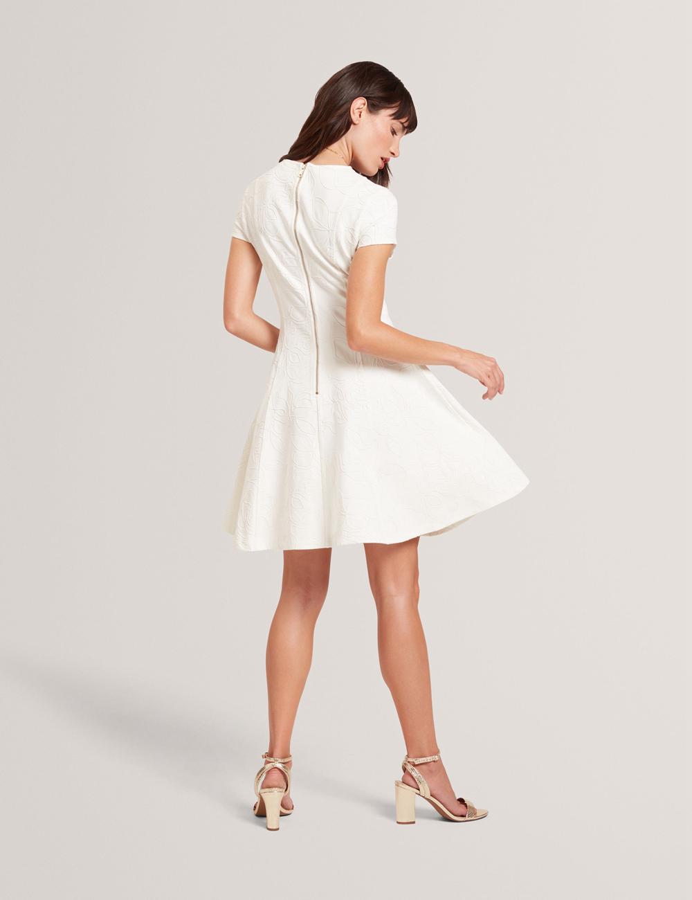 Ivory Ted Baker CLODAA - Embroidered Short Sleeve Skater Women Mini Dresses | SG  1046-EIMSR