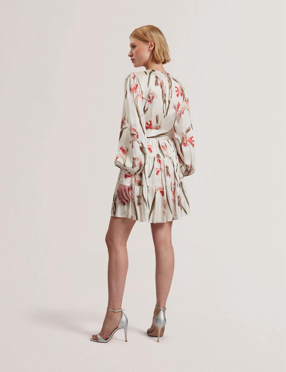 Ivory Ted Baker CUIABA - Floral V-Neck Waist Women Mini Dresses | SG  7480-PKNEW