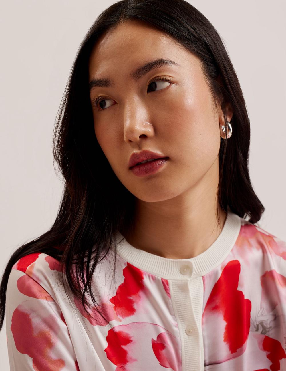 Ivory Ted Baker DARCIYY - Printed Front 3/4 Sleeve Women Cardigans | SG  1097-GKRWX