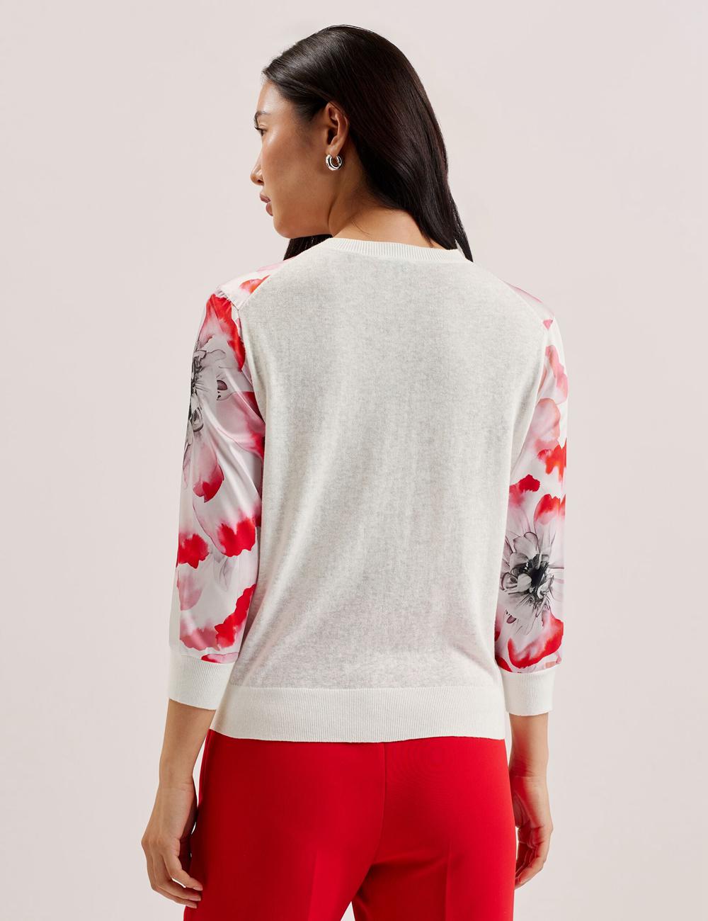 Ivory Ted Baker DARCIYY - Printed Front 3/4 Sleeve Women Cardigans | SG  1097-GKRWX
