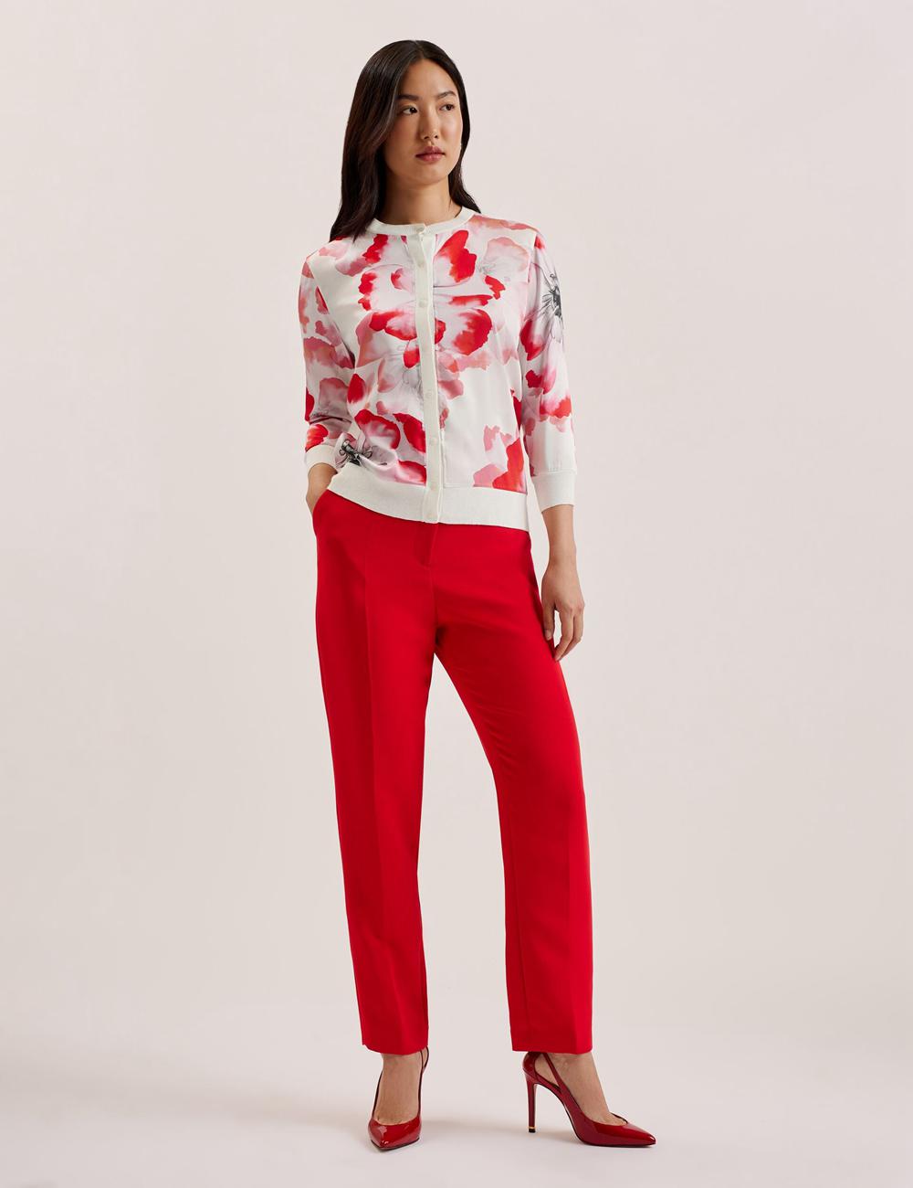 Ivory Ted Baker DARCIYY - Printed Front 3/4 Sleeve Women Cardigans | SG  1097-GKRWX