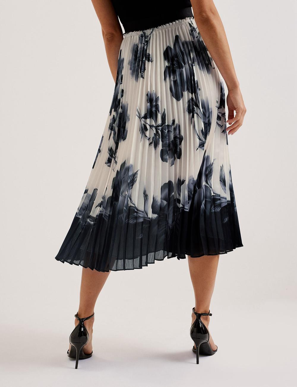 Ivory Ted Baker EMISTA - Monochrome Print Pleated Women Midi Skirts | SG  0645-QUGJV