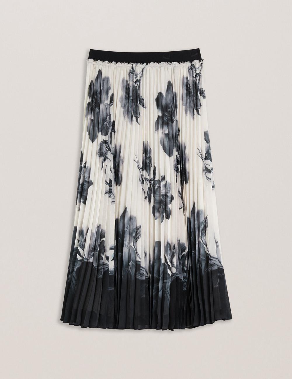 Ivory Ted Baker EMISTA - Monochrome Print Pleated Women Midi Skirts | SG  0645-QUGJV