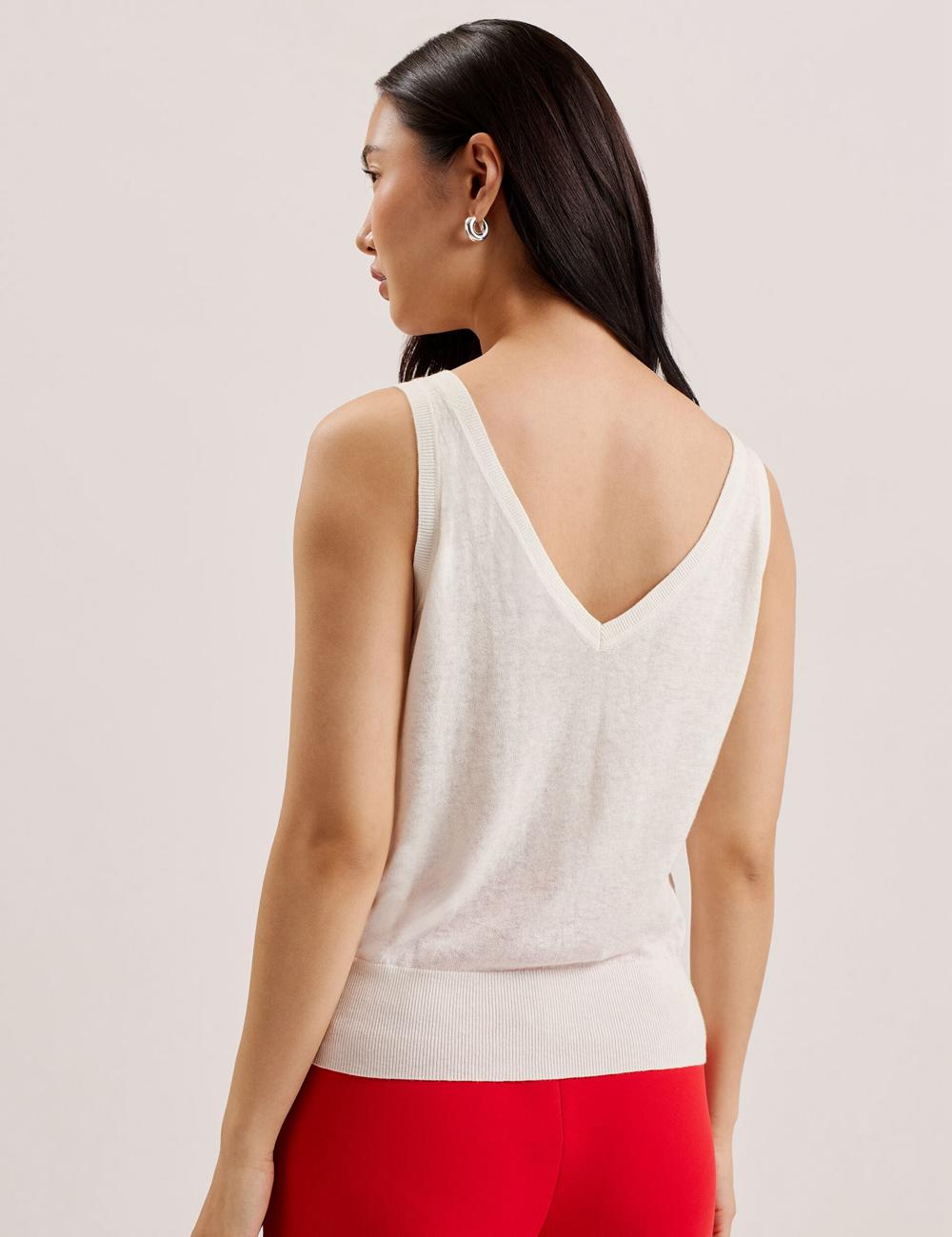 Ivory Ted Baker HEIDIII - Printed Panel V-Neck Knitted Vest Women Tank Tops | SG  5978-HYGLX