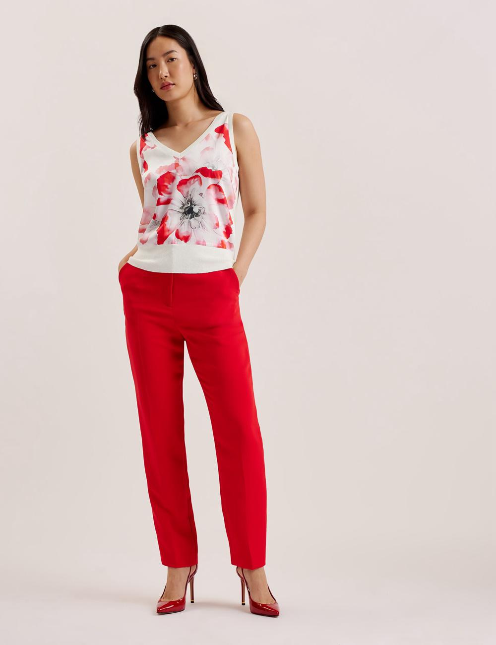 Ivory Ted Baker HEIDIII - Printed Panel V-Neck Knitted Vest Women Tank Tops | SG  5978-HYGLX