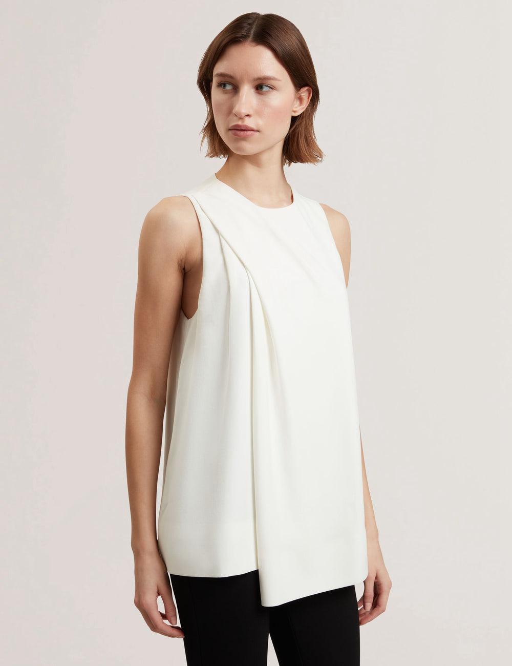 Ivory Ted Baker ICANA - Draped Front Asymmetric Sleeveless Women Tops | SG  3276-TMQHA