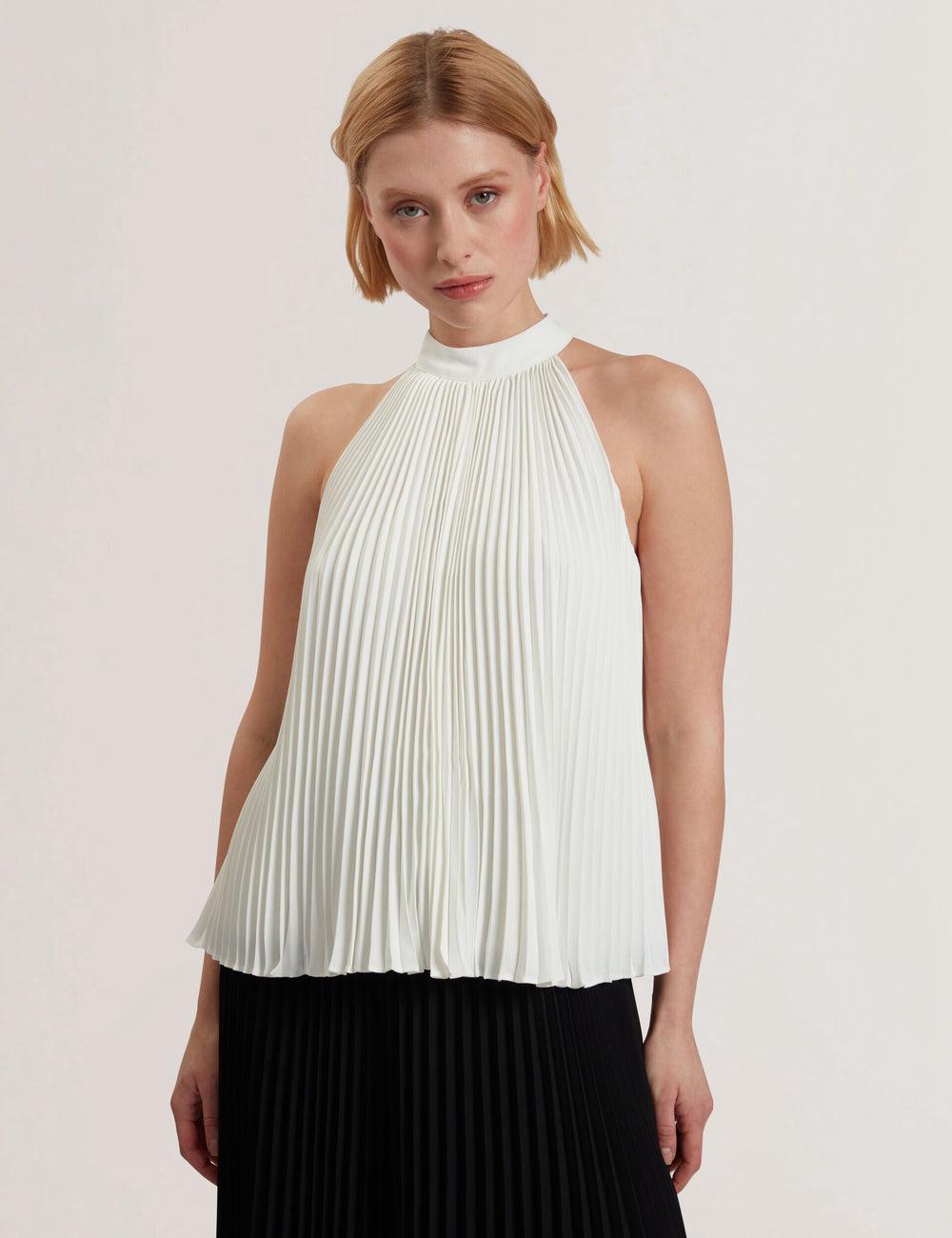 Ivory Ted Baker JAMAYA - High Halter Neck Pleated Sleeveless Women Tops | SG  9246-PJNYG