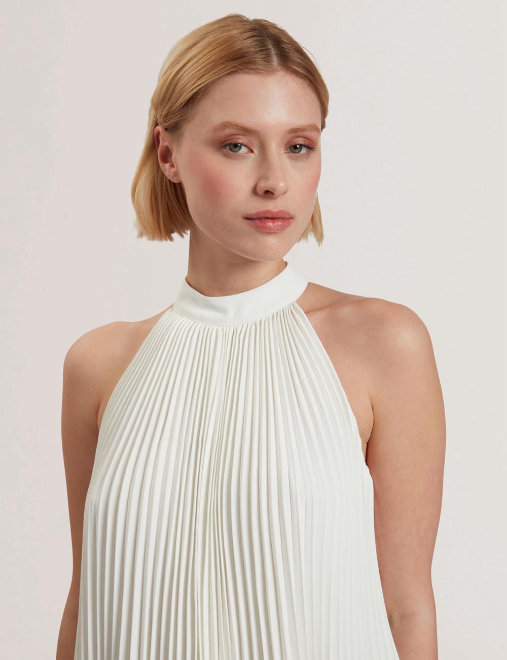 Ivory Ted Baker JAMAYA - High Halter Neck Pleated Sleeveless Women Tops | SG  9246-PJNYG