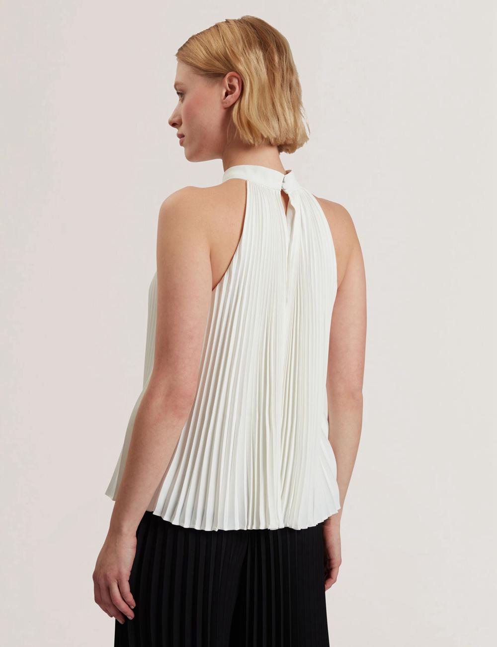 Ivory Ted Baker JAMAYA - High Halter Neck Pleated Sleeveless Women Tops | SG  9246-PJNYG