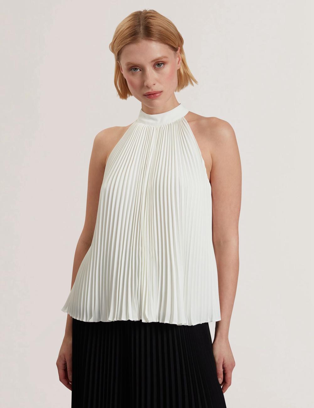 Ivory Ted Baker JAMAYA - High Halter Neck Pleated Sleeveless Women Tops | SG  9246-PJNYG