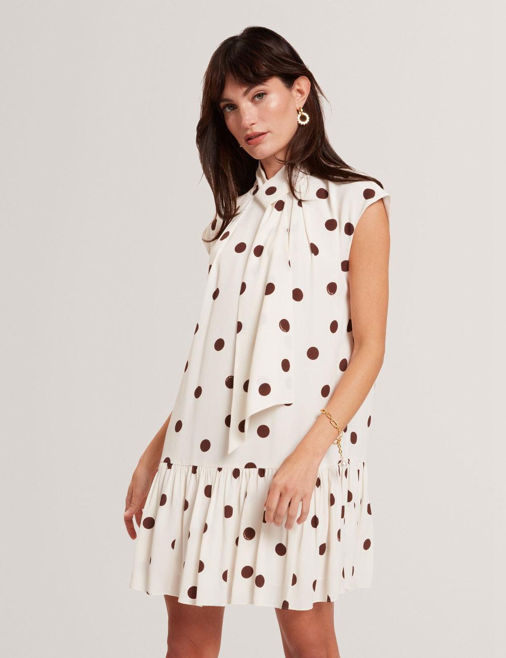 Ivory Ted Baker JUTUVA - Polka Dot Neck Shift Women Mini Dresses | SG  5689-WDQFB