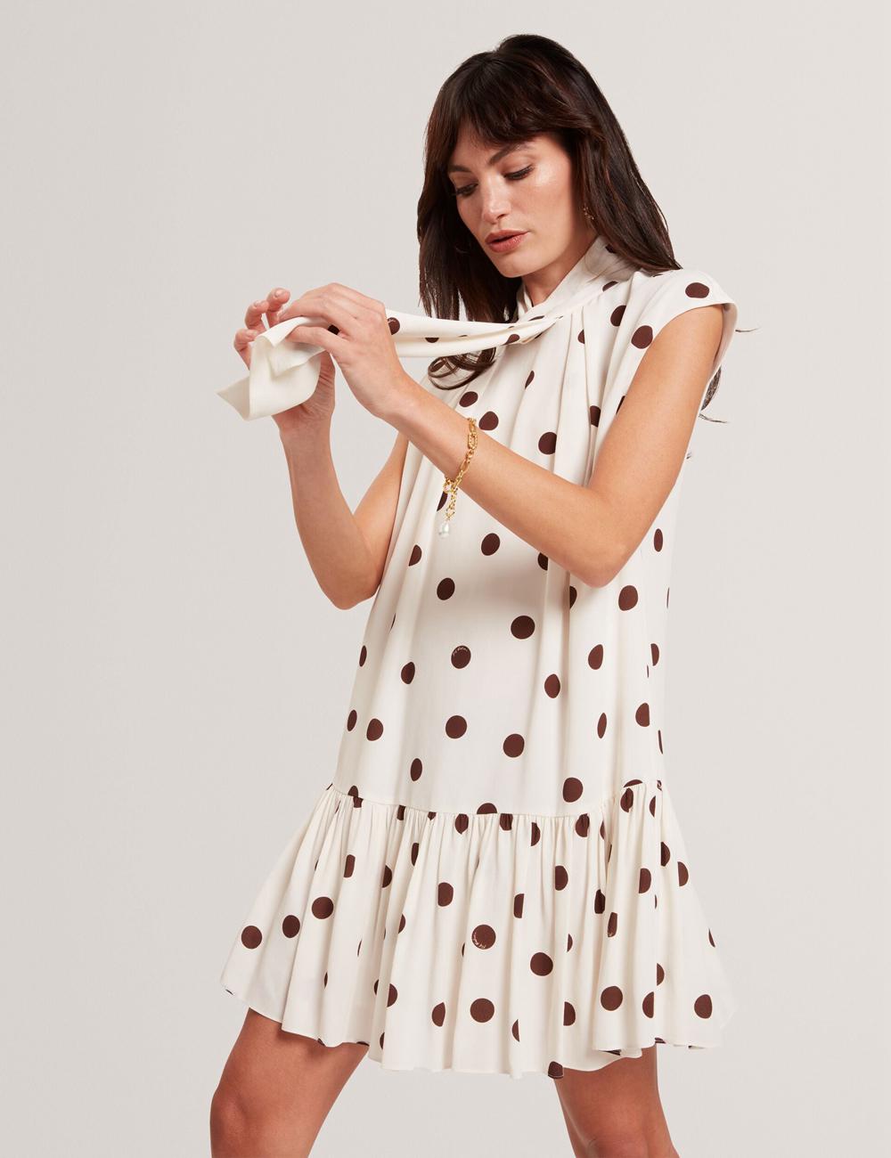 Ivory Ted Baker JUTUVA - Polka Dot Neck Shift Women Mini Dresses | SG  5689-WDQFB