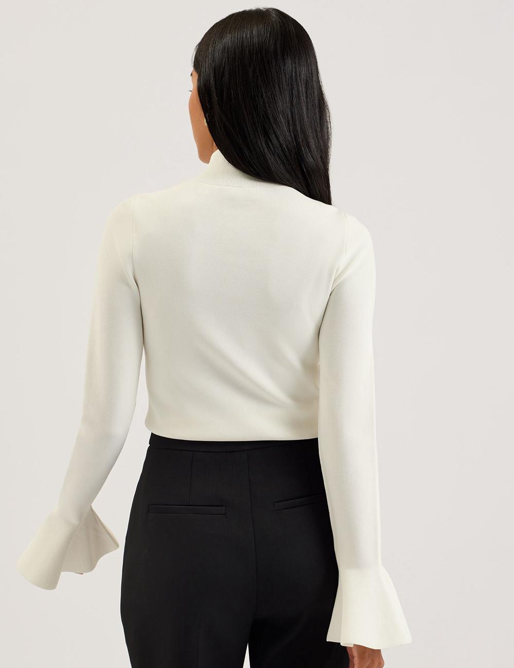 Ivory Ted Baker LAYNHA - Flared Sleeve High Neck Knitted Top Women Jumpers | SG  0921-WQBSZ
