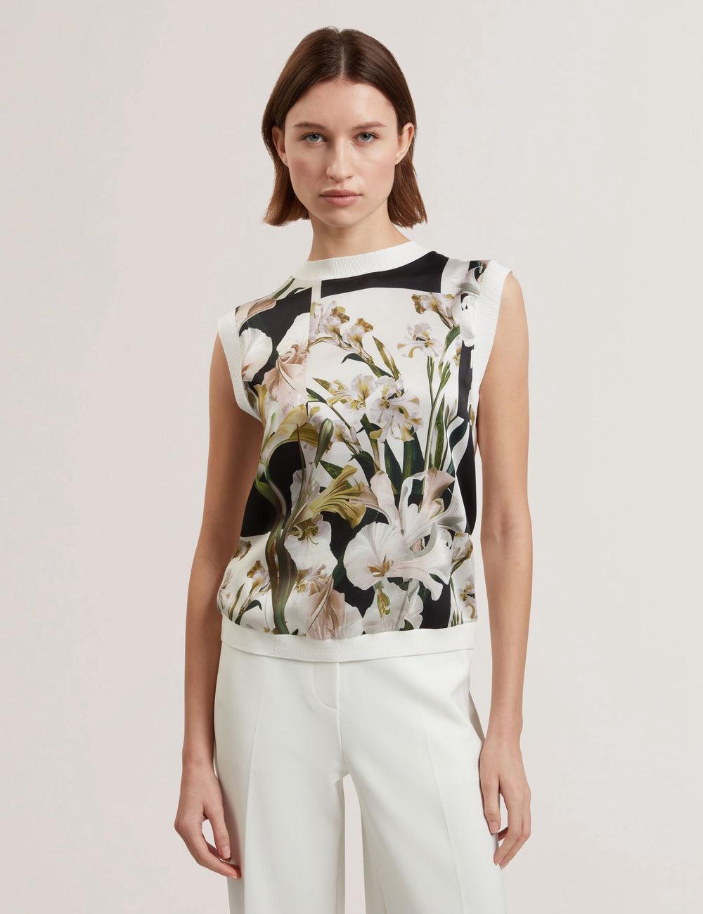 Ivory Ted Baker LIILEA - Floral Print Front Boxy Knitted Women Tops | SG  0426-ZAGEY