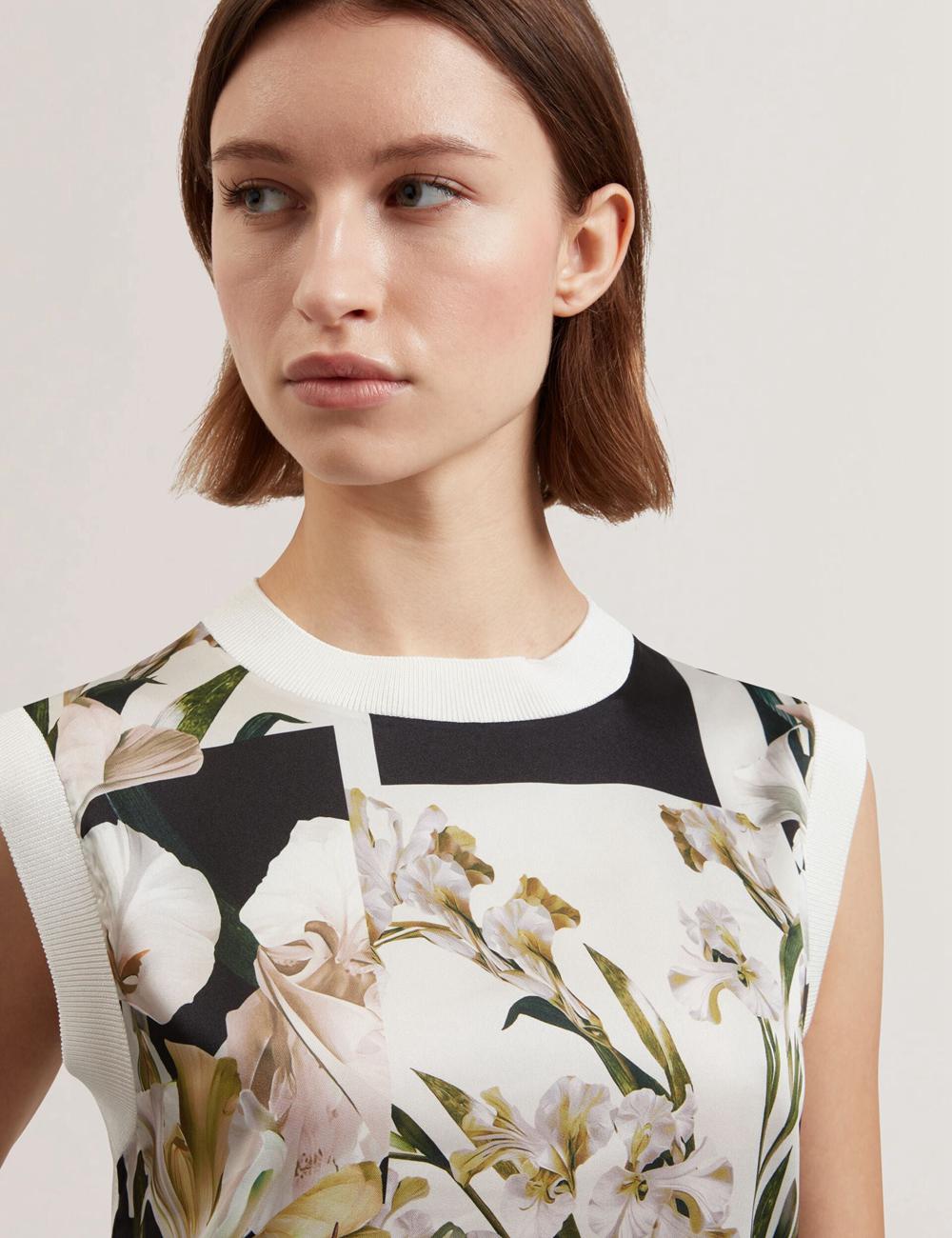 Ivory Ted Baker LIILEA - Floral Print Front Boxy Knitted Women Tops | SG  0426-ZAGEY