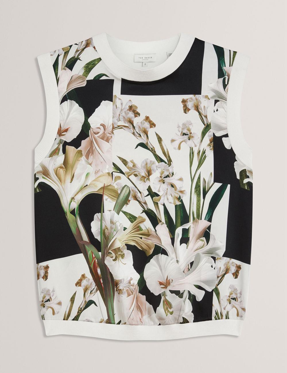 Ivory Ted Baker LIILEA - Floral Print Front Boxy Knitted Women Tops | SG  0426-ZAGEY