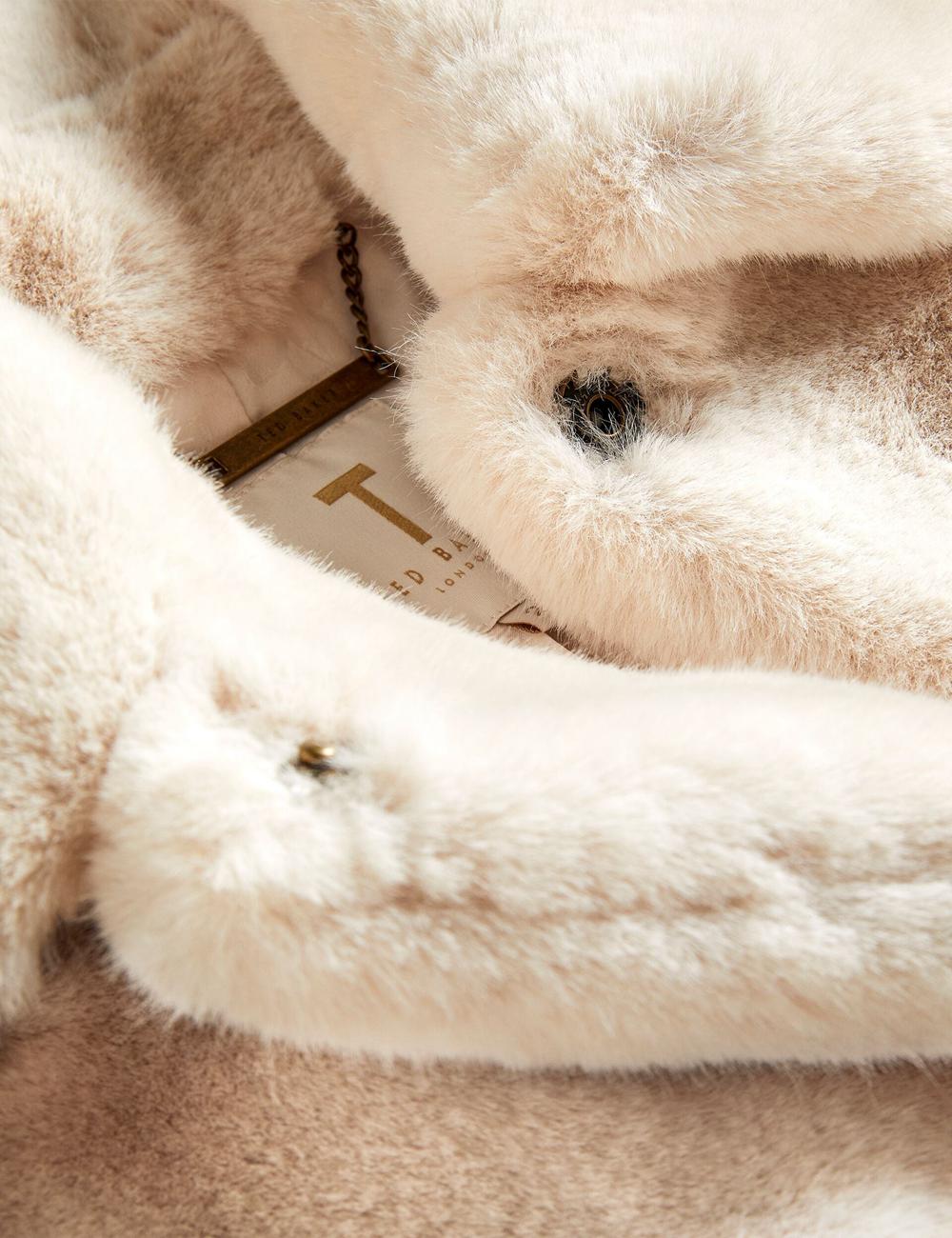 Ivory Ted Baker LILIAM - Faux Fur Collared Short Coat Women Jackets | SG  6297-DNSWH