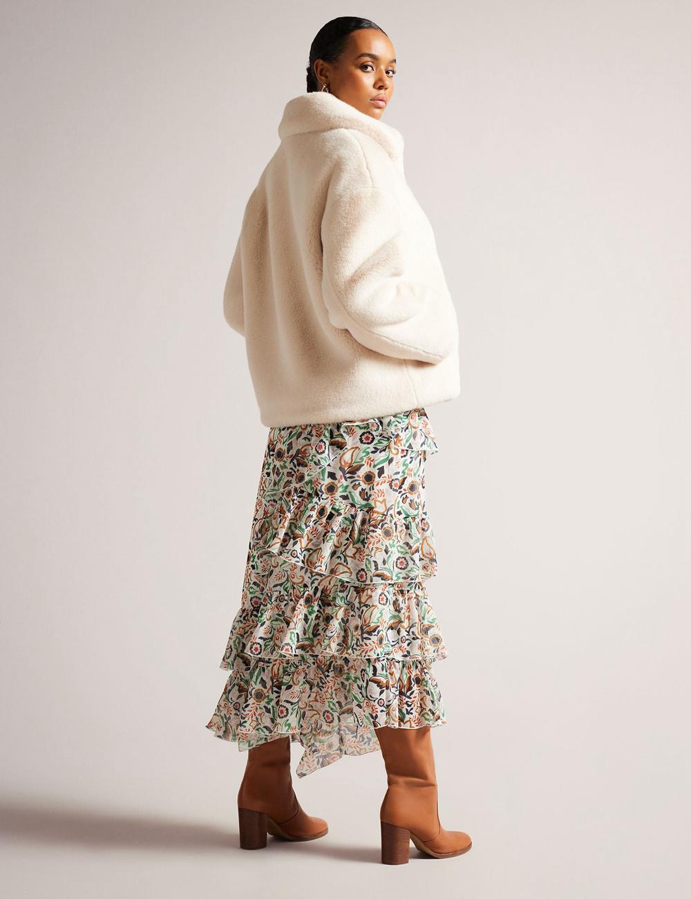 Ivory Ted Baker LILIAM - Faux Fur Collared Short Coat Women Jackets | SG  6297-DNSWH