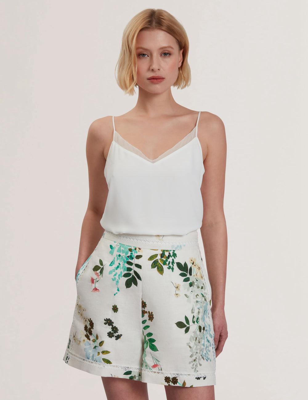 Ivory Ted Baker LULEA - Chiffon Detail V-Neck Strappy Cami Women Tops | SG  9567-DPUJV