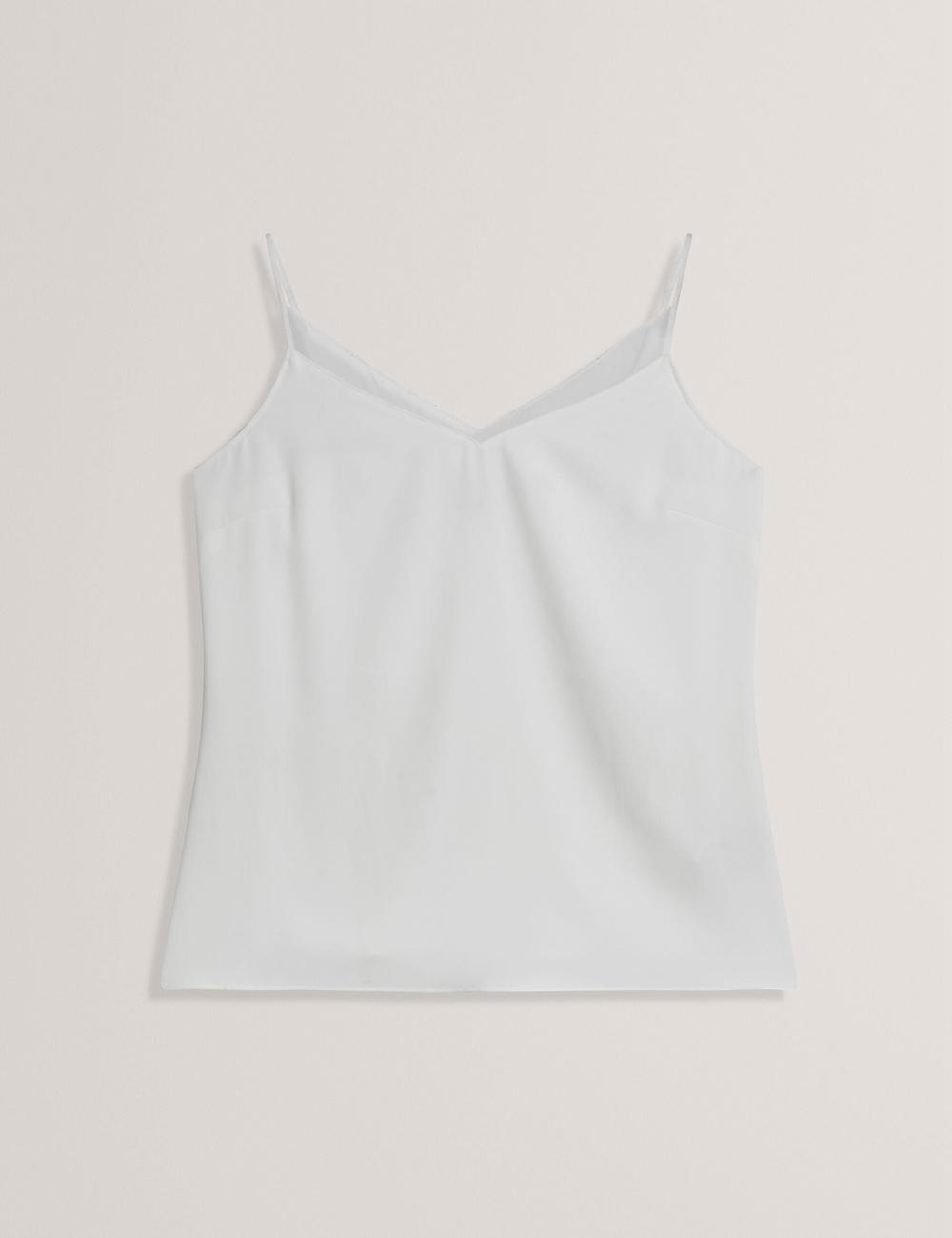 Ivory Ted Baker LULEA - Chiffon Detail V-Neck Strappy Cami Women Tops | SG  9567-DPUJV
