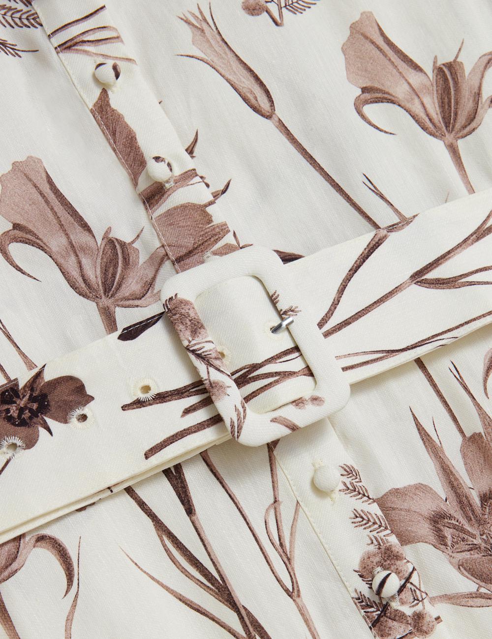 Ivory Ted Baker LUWISA - Floral Linen Silk Belted Midi Shirt Women Midi Dresses | SG  7061-GHJWO