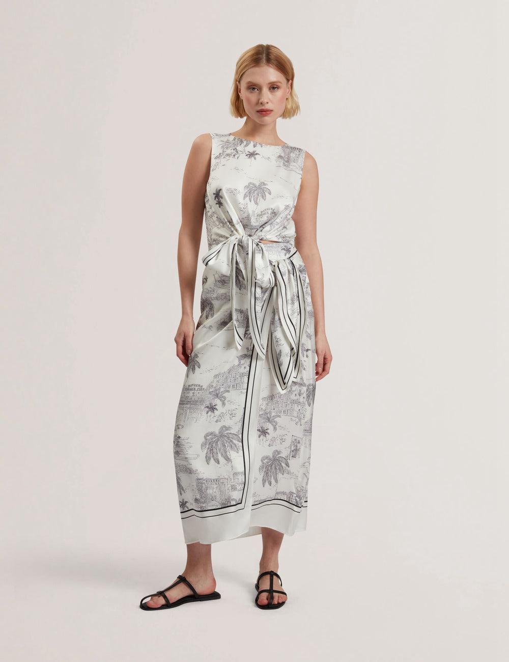 Ivory Ted Baker MELVA - Printed Detail Wrap Women Midi Skirts | SG  2348-WVHCK