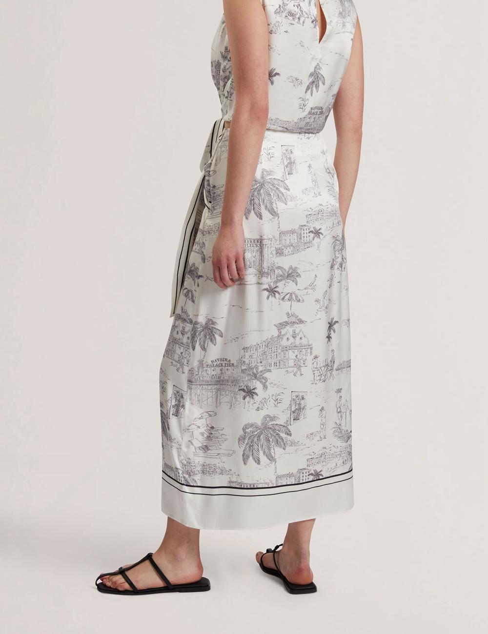 Ivory Ted Baker MELVA - Printed Detail Wrap Women Midi Skirts | SG  2348-WVHCK