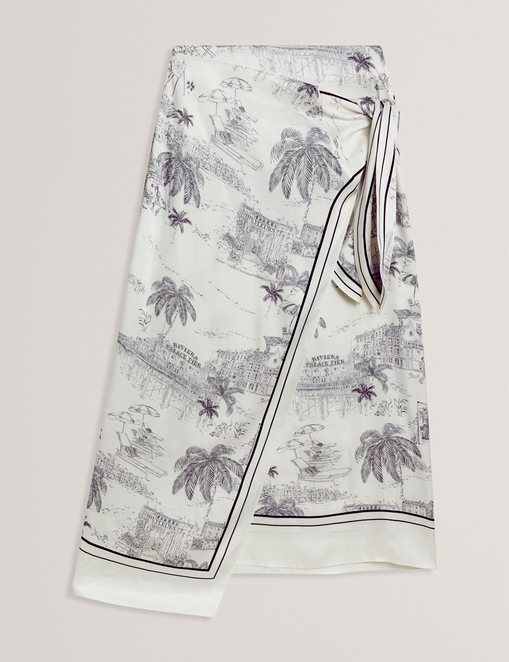 Ivory Ted Baker MELVA - Printed Detail Wrap Women Midi Skirts | SG  2348-WVHCK