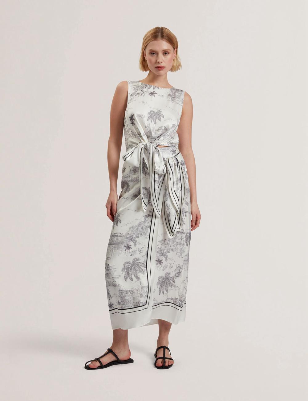 Ivory Ted Baker MELVA - Printed Detail Wrap Women Midi Skirts | SG  2348-WVHCK