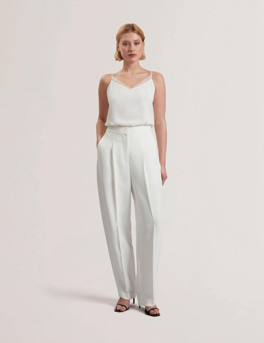 Ivory Ted Baker MORRIAT - Barrel Leg Woven Tailored Women Trousers | SG  8367-BAHMO