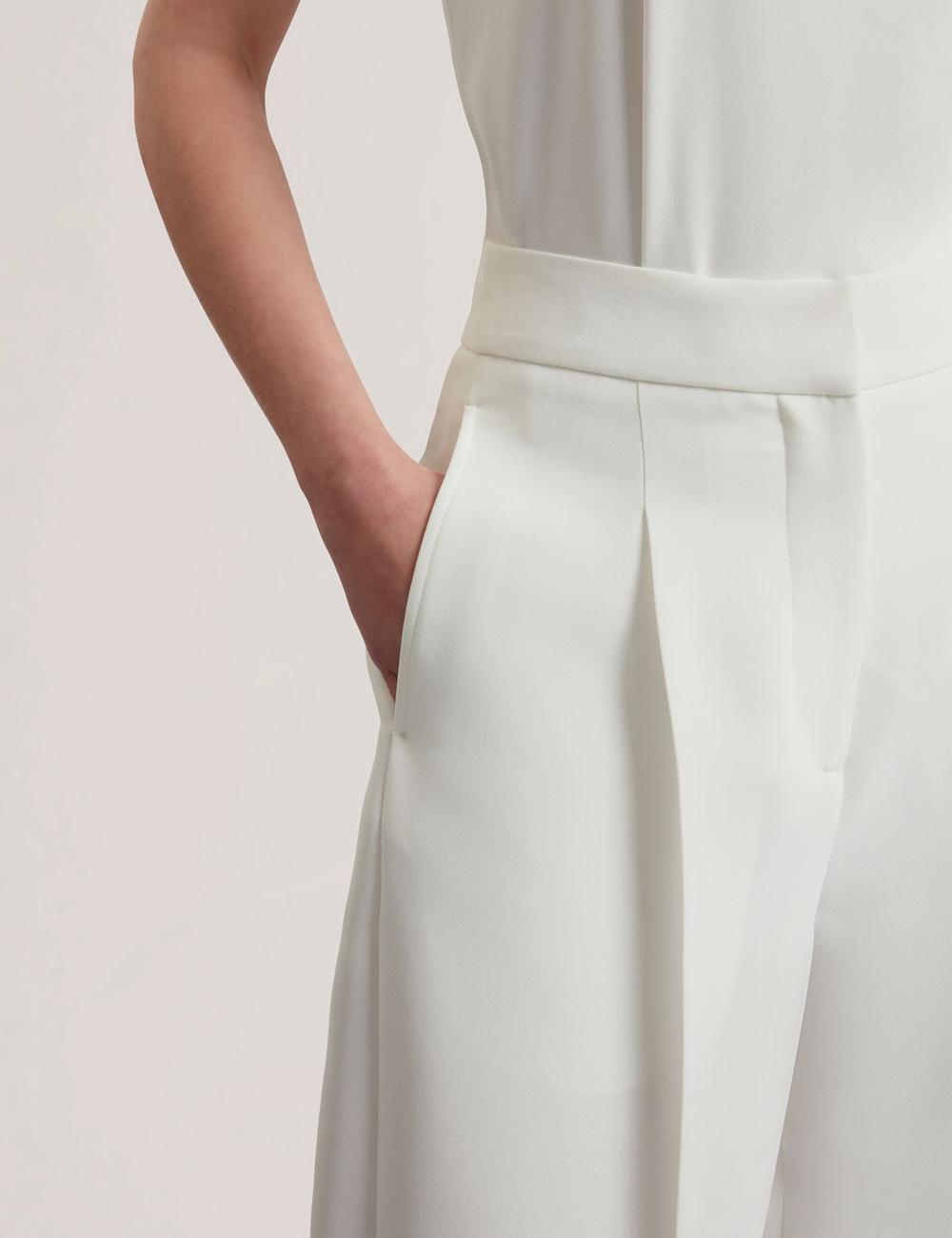 Ivory Ted Baker MORRIAT - Barrel Leg Woven Tailored Women Trousers | SG  8367-BAHMO