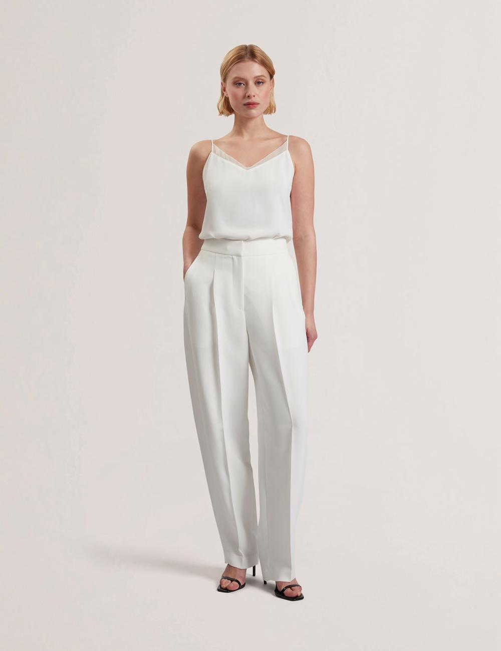 Ivory Ted Baker MORRIAT - Barrel Leg Woven Tailored Women Trousers | SG  8367-BAHMO