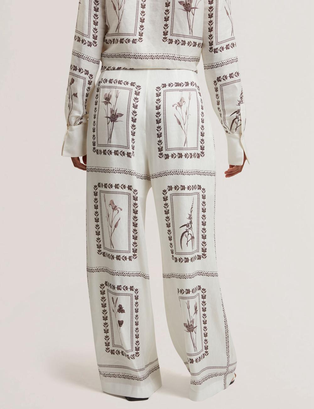 Ivory Ted Baker ORNITHA - Panel Print Silk Linen Wide Leg Women Trousers | SG  9304-YMOKA