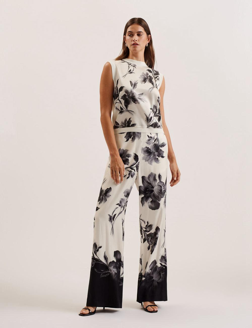 Ivory Ted Baker PERLOMA - Printed Woven Front Knitted Women Tank Tops | SG  2903-PHRJG