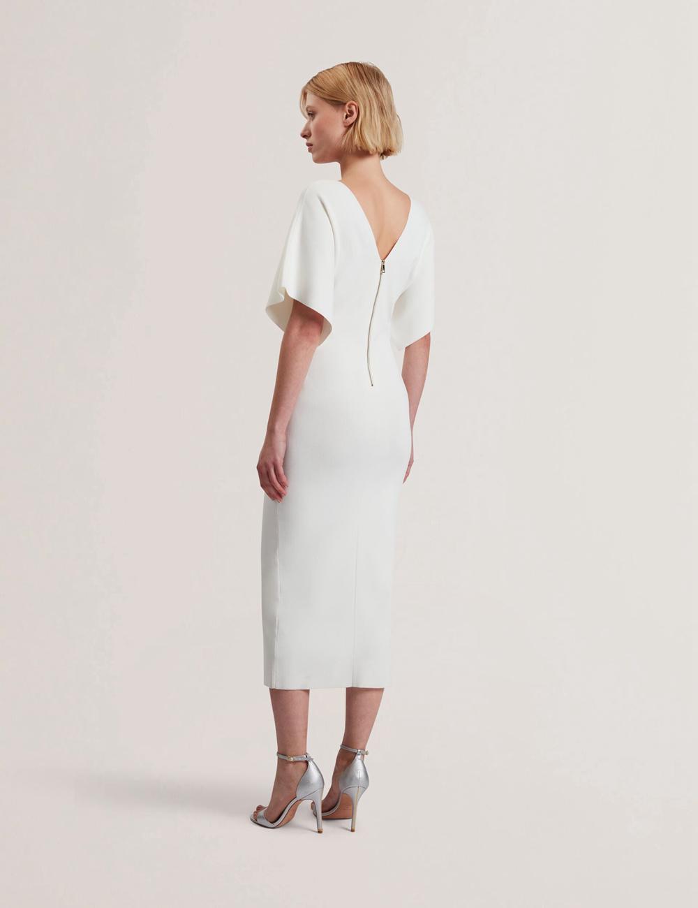 Ivory Ted Baker REBEXXA - Wide Sleeve Knitted Bodycon Women Midi Dresses | SG  4932-SZFYI