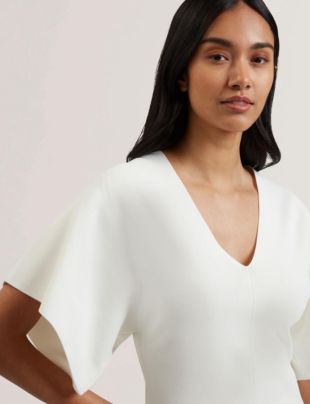 Ivory Ted Baker REGINAH - Wide Short Sleeve V-Neck Knitted Women Tops | SG  2358-JDSFO