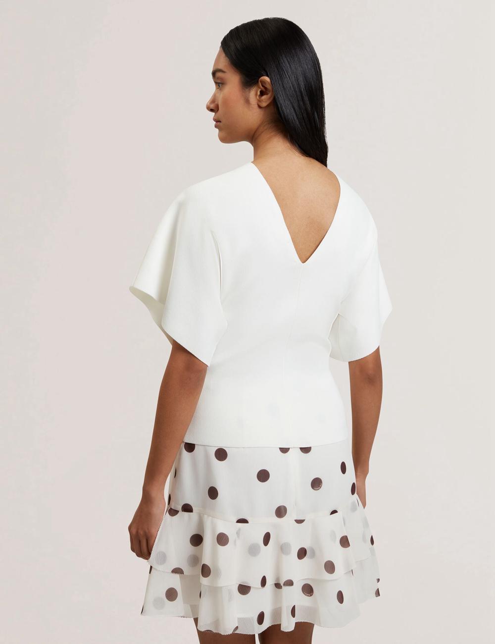 Ivory Ted Baker REGINAH - Wide Short Sleeve V-Neck Knitted Women Tops | SG  2358-JDSFO
