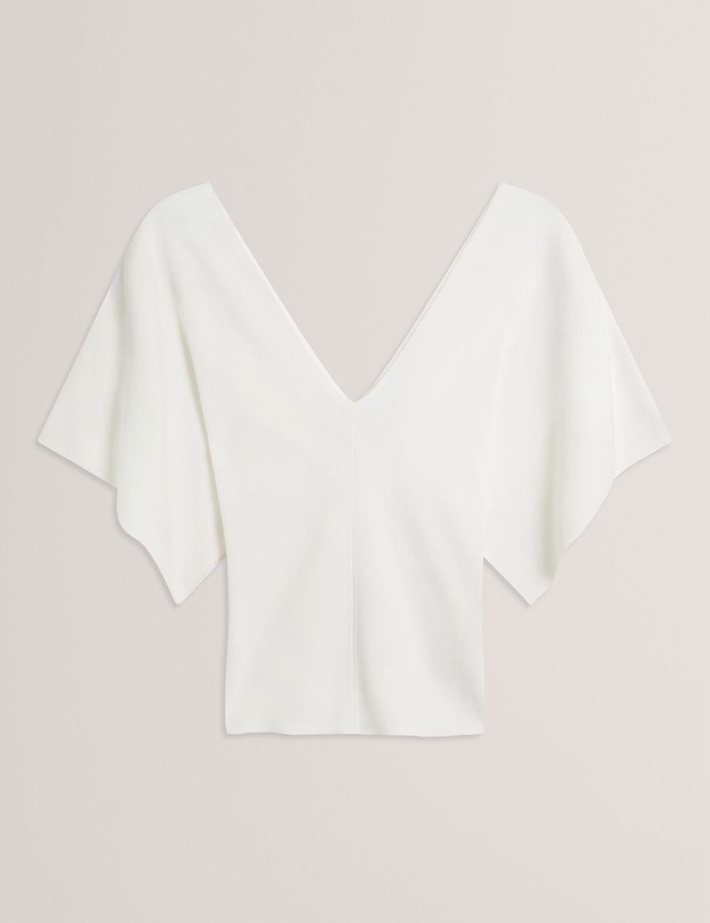 Ivory Ted Baker REGINAH - Wide Short Sleeve V-Neck Knitted Women Tops | SG  2358-JDSFO